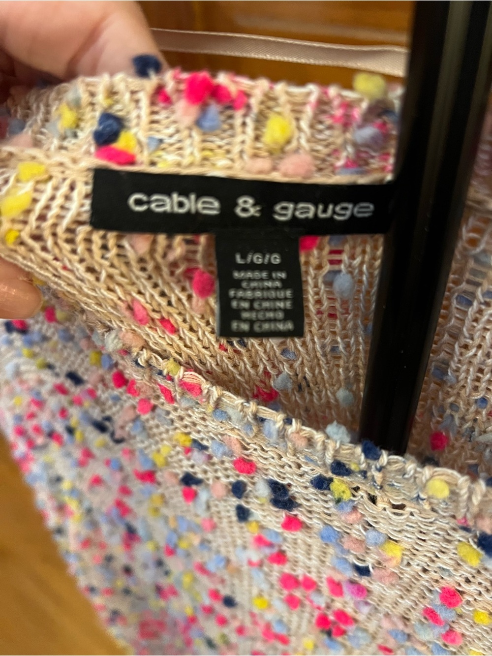 Women’s L Cream Knit Pullover Sweater with Pink & Multicolor Speckles - Picture 3 of 5